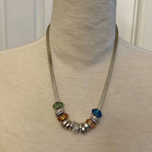 Playful - chunky costume beaded necklace - silver -AsIs costume - Picture 1 of 3